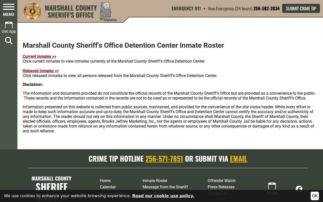 Marshall County arrest records current released and archived roster paths