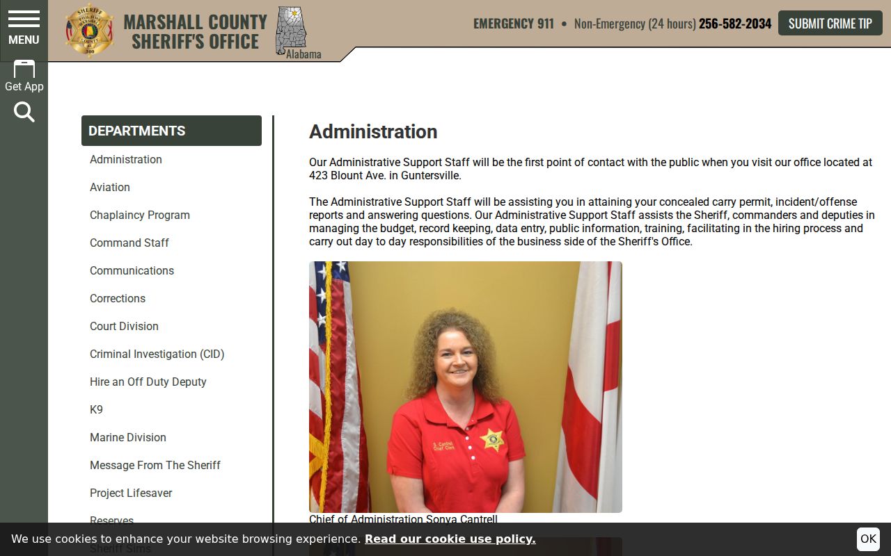 Marshall County arrest records administrative support counter