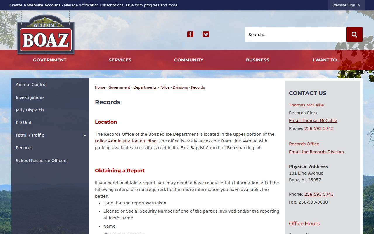 Boaz criminal records office request instructions