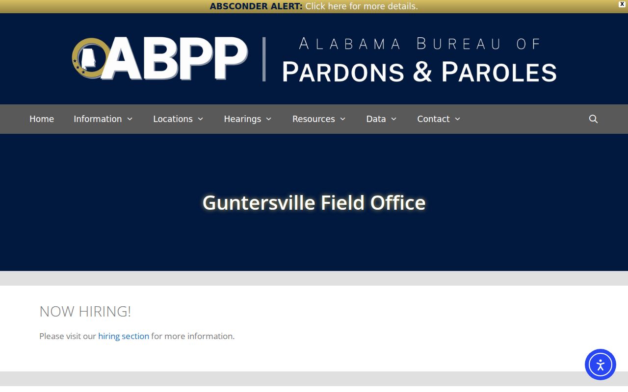 Guntersville criminal supervision records at ABPP field office